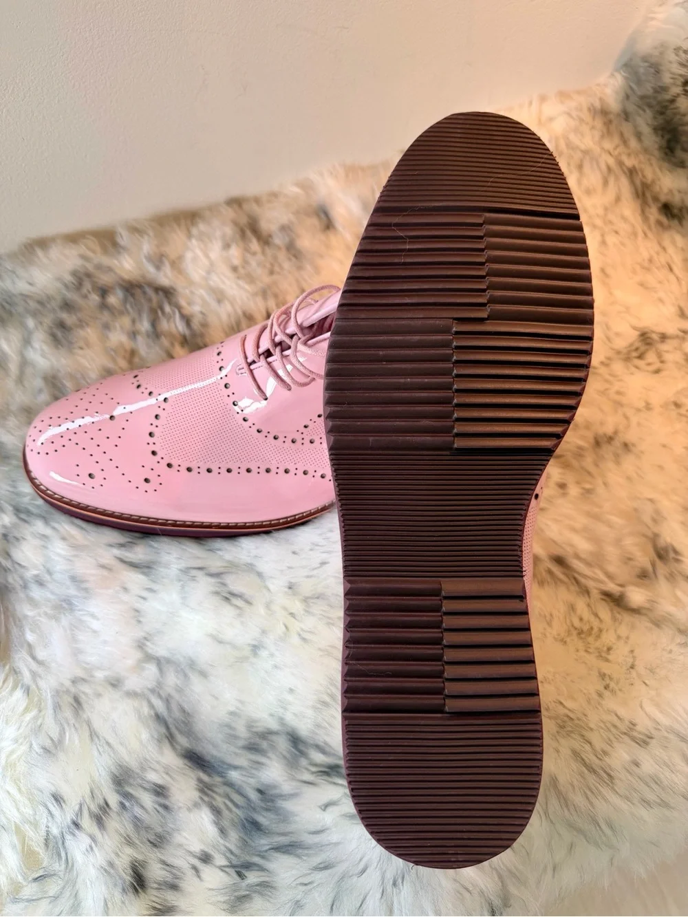 Patent Pink Brogue Derby Shoes for Men